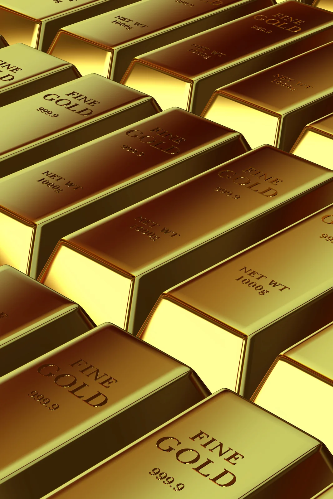 Rows of gold bullion bars